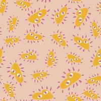 motif de griffonnage sans couture d'ornement de caractère de coeur aléatoire abstrait jaune. fond rose pastel. vecteur