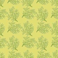 modèle sans couture de silhouettes d'arbustes aléatoires verts dans le style doodle. fond jaune clair. impression abstraite de griffonnage. vecteur