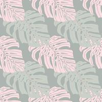 modèle sans couture de formes de monstera doodle tropical simple. tons rose clair et bleu. vecteur