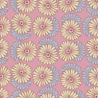 modèle sans couture dessiné à la main avec des formes de tournesols profilées. fond rose pastel. joli imprimé fleuri. vecteur