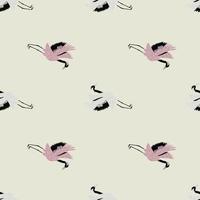 tons pastel grue blanche et rose motif animal sans couture dans le style doodle. fond clair gris. empreinte d'animal. vecteur