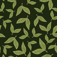 joli motif de feuilles simples ornement sans couture dans un style dessiné à la main. fond vert. vecteur