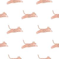 motif animal isolé sans couture avec des silhouettes de tigre sautant pastel orange. fond blanc. vecteur