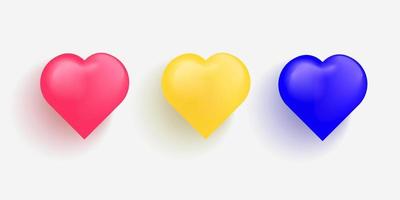 Coeurs brillants 3d, coeur coloré ou amour, convenant aux femmes heureuses, à la fête des mères, à la Saint-Valentin, à la conception de cartes de voeux d'anniversaire vecteur
