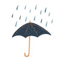 parapluies ouverts à pois et pluie isolés sur fond blanc. parapluies abstraits couleur bleu foncé dans le style doodle. vecteur