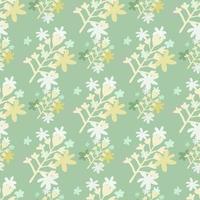 motif de doodle sans couture de printemps avec des silhouettes de bouquet de fleurs dans des tons clairs. fond vert pastel. vecteur