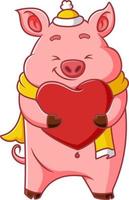 le cochon heureux tient l'amour pour l'événement de la saint valentin vecteur