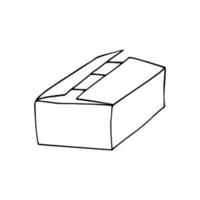 boîte en carton ouverte dessinée à la main dans un style doodle. , dessin au trait, nordique, scandinave, minimalisme, monochrome. icône, autocollant. paquet. vecteur