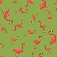 motif harmonieux aléatoire avec des silhouettes de flamants roses brillants dessinés à la main. fond vert. vecteur