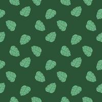 modèle sans couture de style forêt tropicale abstraite avec des formes de feuilles de monstera doodle. fond vert. vecteur