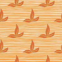 doodle modèle sans couture de feuille simple dessiné à la main. toile de fond de la nature. fond rayé orange. vecteur