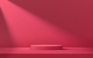 podium de piédestal de cylindre rouge, rose abstrait, salle vide rouge, rose, ombre de la fenêtre. rendu vectoriel forme 3d, présentation de l'affichage du produit. concept de salle de studio, scène murale minimale.