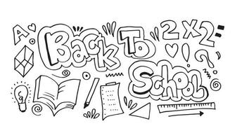 retour à l'école hand lettering.concept vector background avec des éléments de doodle pour la bannière.