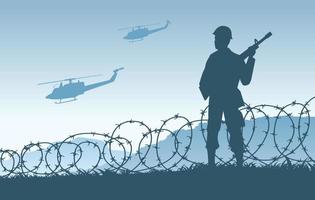 conception de la silhouette du soldat de la garde debout et tenant le pistolet à la frontière