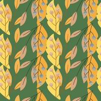 motif de doodle sans couture d'éléments de baies de rowan de couleur orange et jaune. fond vert. impression de la saison d'automne. vecteur