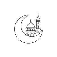 lune musulmane et icône de vecteur de contour de mosquée. symbole du ramadan kareem, illustration vectorielle