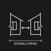 distance minimale entre les bâtiments icône linéaire blanche pour thème sombre. réglementation de l'habitation humaine. illustration personnalisable en ligne mince. symbole de contour vectoriel isolé pour le mode nuit. trait modifiable