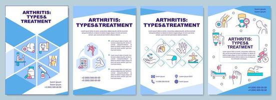 types d'arthrite et modèle de brochure de traitement. dépliant, livret, impression de dépliant, conception de la couverture avec des icônes linéaires. mises en page vectorielles pour la présentation, les rapports annuels, les pages publicitaires vecteur