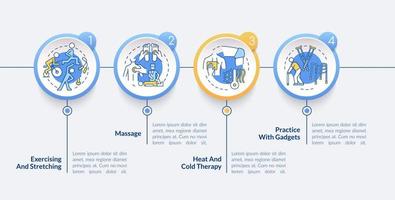 modèle d'infographie vectorielle de récupération physique. éléments de conception de contour de présentation de physiothérapie. visualisation des données en 4 étapes. graphique d'informations sur la chronologie du processus. mise en page du flux de travail avec des icônes de ligne vecteur