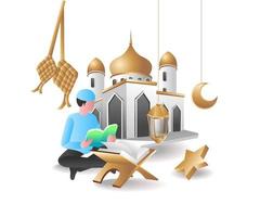 lire le coran sur la mosquée le concept de l'illustration du ramadan kareem vecteur