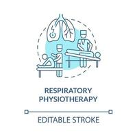 icône de concept bleu de physiothérapie respiratoire. thérapeute professionnel. patient souffrant de douleurs thoraciques. illustration de ligne mince idée abstraite de traitement. dessin de couleur de contour isolé de vecteur. trait modifiable vecteur