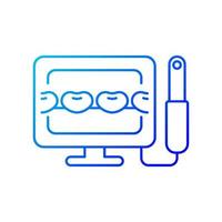 icône de vecteur linéaire de gradient de caméra intra-orale. diagnostic de l'état de santé bucco-dentaire. capturer l'image vidéo des dents. symbole de couleur de ligne mince. pictogramme de style moderne. dessin de contour isolé de vecteur