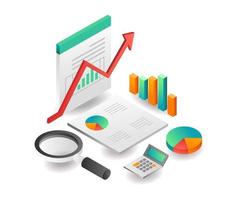 concept isométrique d'illustration. recherche de données d'analyste d'audit d'entreprise d'investissement vecteur