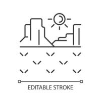 icône linéaire de plateau. terrain plat surélevé. surface plane surélevée au-dessus de la surface. haut plateau. montagnes. illustration personnalisable en ligne mince. symbole de contour. dessin de contour isolé de vecteur. trait modifiable vecteur