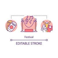 icône de concept de festival. illustration de fine ligne d'idée d'événement musical. représentation théâtrale. fête culturelle. agence événementielle. discothèque et alcool. dessin de contour isolé de vecteur. trait modifiable vecteur