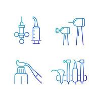 ensemble d'icônes vectorielles linéaires à gradient d'outils de chirurgie buccale. seringue d'irrigation. éclaircir les dents. matériau dentaire en résine. ensemble de symboles de contour de ligne mince. collection d'illustrations de contour isolé vecteur