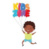 mignon petit garçon afro avec des ballons de zone pour enfants à l'hélium vecteur