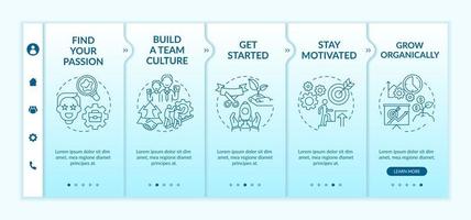 étapes pour démarrer le modèle vectoriel d'intégration de l'entrepreneuriat social. site Web mobile réactif avec icônes. page Web pas à pas en 5 étapes. concept de couleur avec illustrations linéaires
