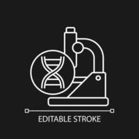 icône linéaire blanche des essais génétiques pour le thème sombre. traitement des maladies génétiques. révèlent des mutations. illustration personnalisable en ligne mince. symbole de contour vectoriel isolé pour le mode nuit. trait modifiable