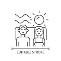 couple passant des vacances ensemble icône linéaire. temps de qualité avec partenaire. vacances d'été romantiques. illustration personnalisable en ligne mince. symbole de contour. dessin de contour isolé de vecteur. trait modifiable vecteur