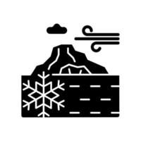 icône de glyphe noir de glace vivace. couches de glace et de neige recouvrant le sol. glaciers polaires pluriannuels. régions de la mer arctique. climat froid. symbole de silhouette sur un espace blanc. illustration vectorielle isolée vecteur