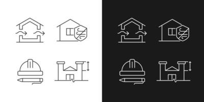 normes pour les icônes linéaires de construction résidentielle définies pour le mode sombre et clair. ventilation naturelle. symboles de lignes fines personnalisables. illustrations vectorielles isolées. trait modifiable vecteur