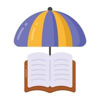 livre protégé par un parapluie, icône d'assurance éducation vecteur
