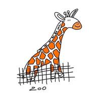 une girafe debout isolée dans un style doodle. vecteur