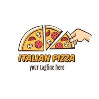illustration vectorielle de pizza. logo de pizza italienne. en style dessin animé. vecteur