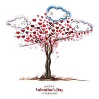 conception de cartes de saint valentin bel arbre en forme de coeur vecteur