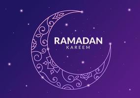 ramadan kareem avec mosquée, lanternes et lune en illustration vectorielle de fond plat pour la fête religieuse islamique eid fitr ou bannière ou affiche du festival adha vecteur