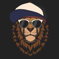 illustration vectorielle de lunettes chapeau cool lion vecteur