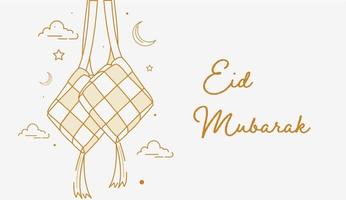 joyeux eid mubarak illustration vectorielle adaptée à la carte de voeux de bannière d'affiche et autres, modèle eid mubarak avec ketupat et style de ligne d'art vecteur