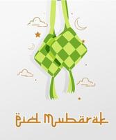 joyeux eid mubarak illustration vectorielle adaptée à la carte de voeux de bannière d'affiche et autres, modèle eid mubarak avec ketupat et style de ligne d'art vecteur