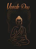 bonne journée de vesak avec un style simple de ligne d'art de statue de siddharta gautama, illustration vectorielle de bannière d'affiche de jour de vesak vecteur