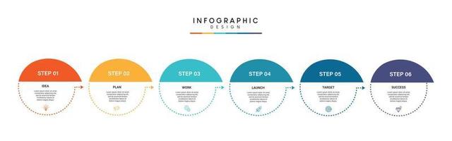 étapes de conception de modèle d'infographie de processus de chronologie d'entreprise avec des icônes vecteur