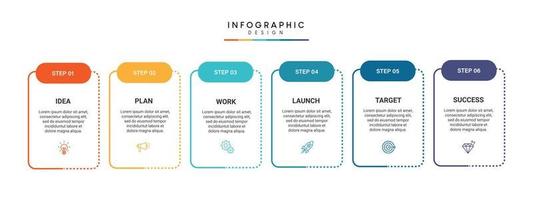 étapes de conception de modèle d'infographie de processus de chronologie d'entreprise avec des icônes vecteur