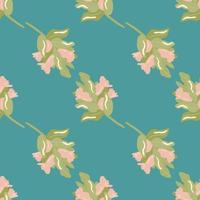 branche avec motif pastel sans couture de silhouettes de baies. feuilles diagonales vertes avec des éléments roses sur fond turquoise. vecteur