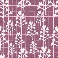 motif botanique sans soudure aléatoire avec des fleurs blanches. fond violet avec chèque. conception simple. vecteur