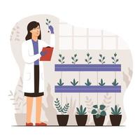 une scientifique botaniste étudie et analyse les plantes vecteur